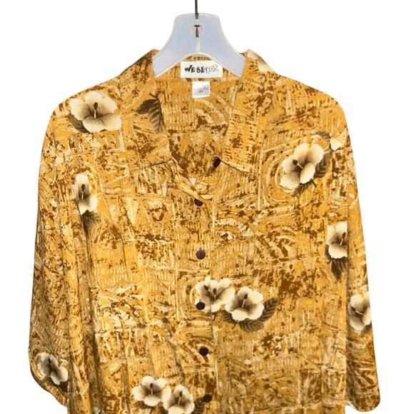 New! We be bop Hibiscus tripe Brown plus size floral tunic top boho y2k 4X - Picture 2 of 11